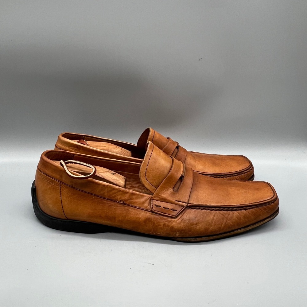 Magnanni Shoes Mens 10 Brown Leather Driving Penny Loafers Square Toe Vtg